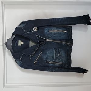 CONVERSE  DENIM ZIP UP MOTORCYCLE JACKET